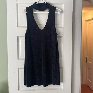 Sexy black sparkle mini choker collar dress.